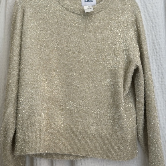 Cream Long Sleeve Fuzzy glitter Crop Top Vintage - Picture 4 of 4